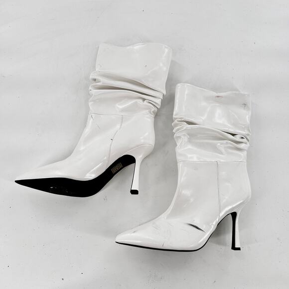 Jeffrey Campbell Guillo Boot 9.5 White Patent Leather Slouchy Mid Calf Heel - Picture 7 of 10